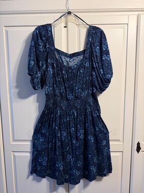Old Navy Navy Floral Mini Dress with Puff Sleeves